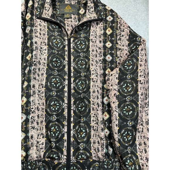 Vintage Casual Isle Women's Size Medium 100% Silk Windbreaker Geometric Mob Wife - Picture 3 of 13